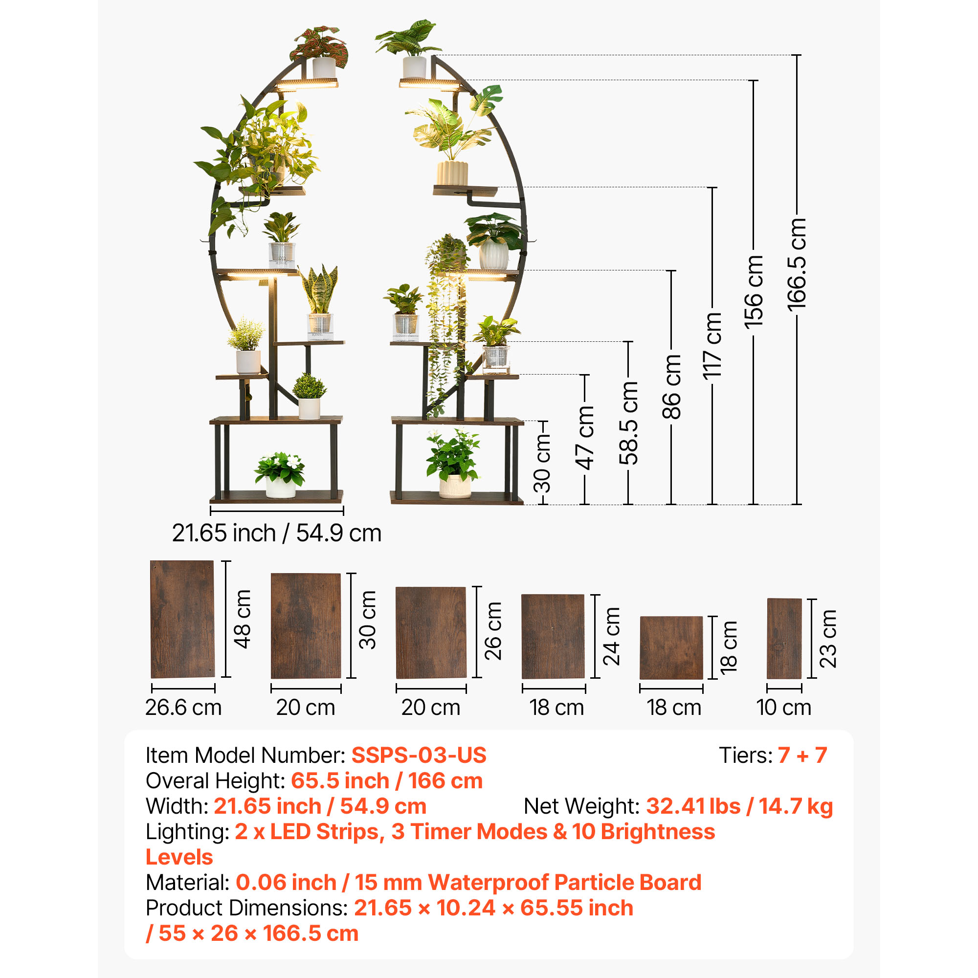 Plant Stand Indoor With Grow Lights, 65.5 In Tall 7-Tiered Lighted Plant Shelf, 2 Pack Metal Corner Plants Holder, 3 Timer & 10 Brightness, Half-Moon Shaped Flower Display Rack For Living Room_maomaolike.com